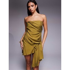 ASOS DESIGN bandeau mini dress with side pleat details in green NWTSize 0