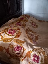 Antique Crewel Jacobean Style Woolwork on Linen Bedspread