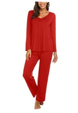 Womens Pajama Sets 2 Piece Lounge Set Fall Winter Pajamas Long Large Red