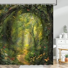 Tree Shower Curtain Spring Nature Garden Enchanted Forest Scene Bathroom Show