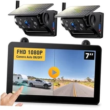 Magnetic Solar Wireless RV Backup Camera, 1080P 7" Touchscreen IPS 2 Cameras