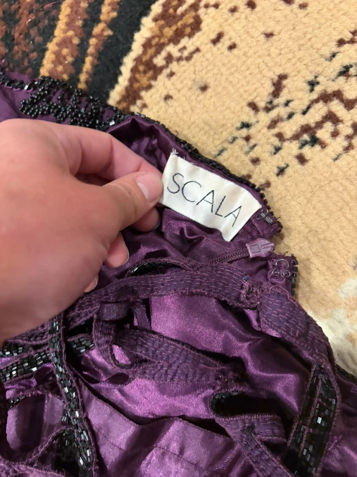 Vestido SCALA de seda con cuentas vintage de los años 90 pequeño violeta púrpura vestido de hadas caprichoso Foto 4 de 4