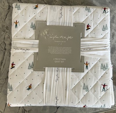 Sophie Allport UK Twin Quilt Set  Alpine Skiing  Skiers Ski Trees 100% Cotton