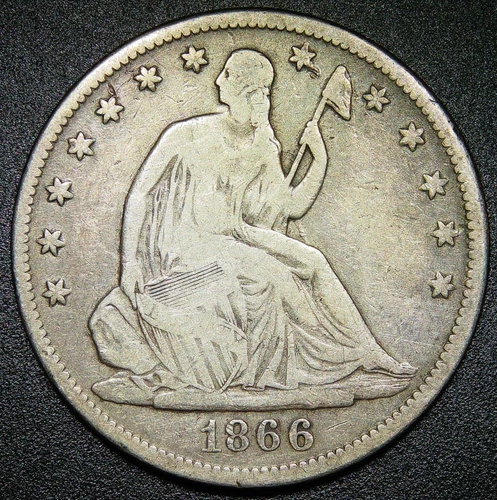 VG 1866 25C Seated Liberty Half Dollar w/ Motto - Nice Type Coin!