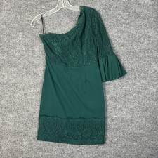 Lulu's Womens Miss Me Yet Lace One Shoulder Bodycon Mini Dress Size Medium Green