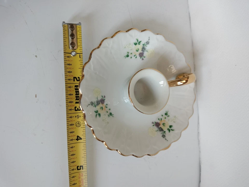 Small Dainty Candle Holder Gold Trim Floral Keepsake Gift Room Decor - Image 4 of 4