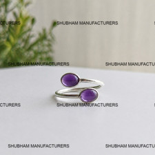Natural Amethyst Ring Dual Gemstone 925 Sterling Silver Bypass Handmade Ring