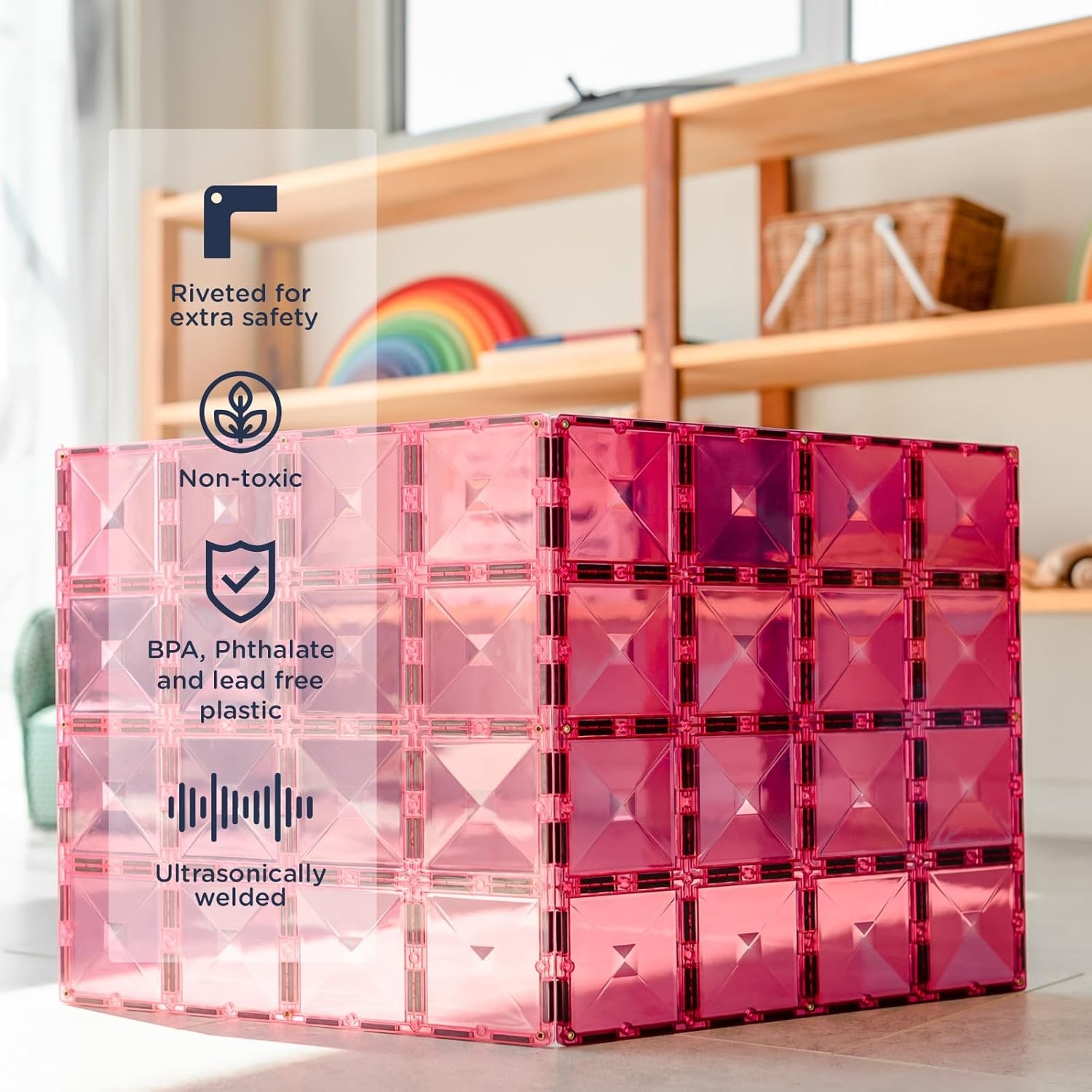 CONNETIX Azulejos Magnéticos Base Rosa y Baya Pastel, 2 Piezas