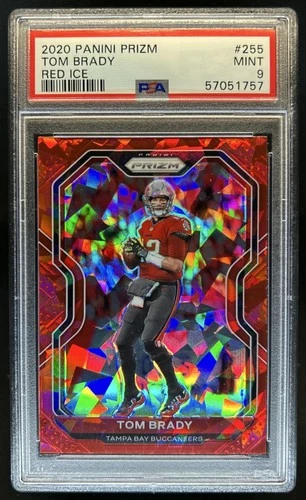2020 Panini Prizm Tom Brady Red Ice #255 Buccaneers PSA 9