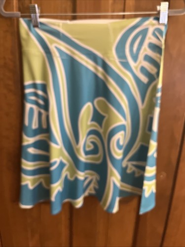 Before + Again - SILKY Lime Green and Aqua Pull on Skirt - Size XS (0950) - Picture 1 of 14