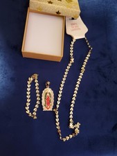  18k Oro Laminado Medalla d Virgen de Guadalupe & pulcera Cadena 16" Para Mujer 