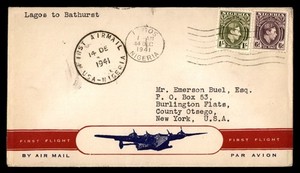 Mayfairstamps Nigeria 1951 Lagos to Bathurst air mail first flight cover aaz_838
