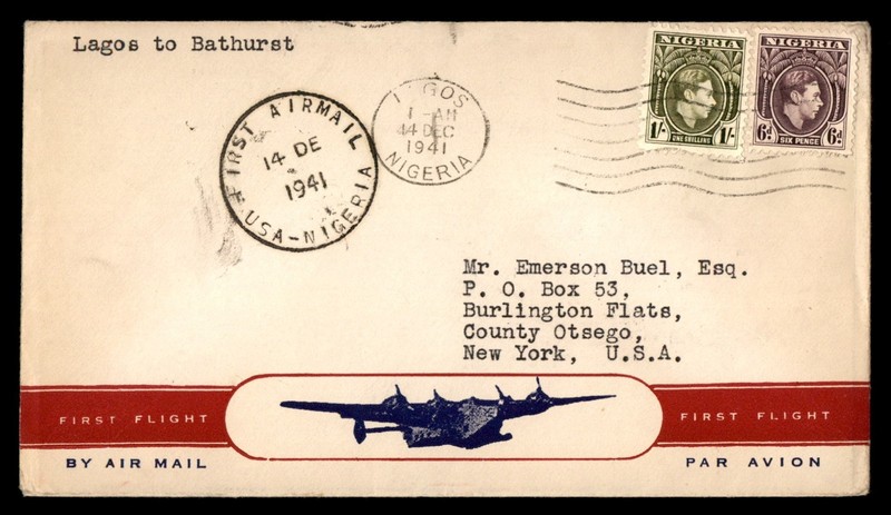Mayfairstamps Nigeria 1951 Lagos to Bathurst air mail first flight cover aaz_838