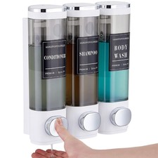 Shower Soap Dispenser 3-Chamber Wall Mount Shampoo Dispenser, White