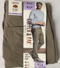 Copper Oak Men's Tech Utility Pants Straight Fit Stretch Flex Waist TAN 30x32