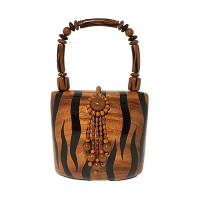 VERY RARE - TIMMY WOODS ZEBRA DESIGNED HAND CARVED Wooden Purse - NICE