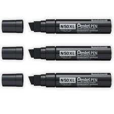 Pentel N50XL Extra Large Broad Permanent Marker Pen Chisel Tip Pack of 3 Black