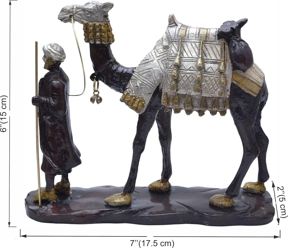 Pieza de exhibición de latón Merchant of Arabia, hombre de latón artesanal con pieza de exhibición de camello, Foto 4 de 4