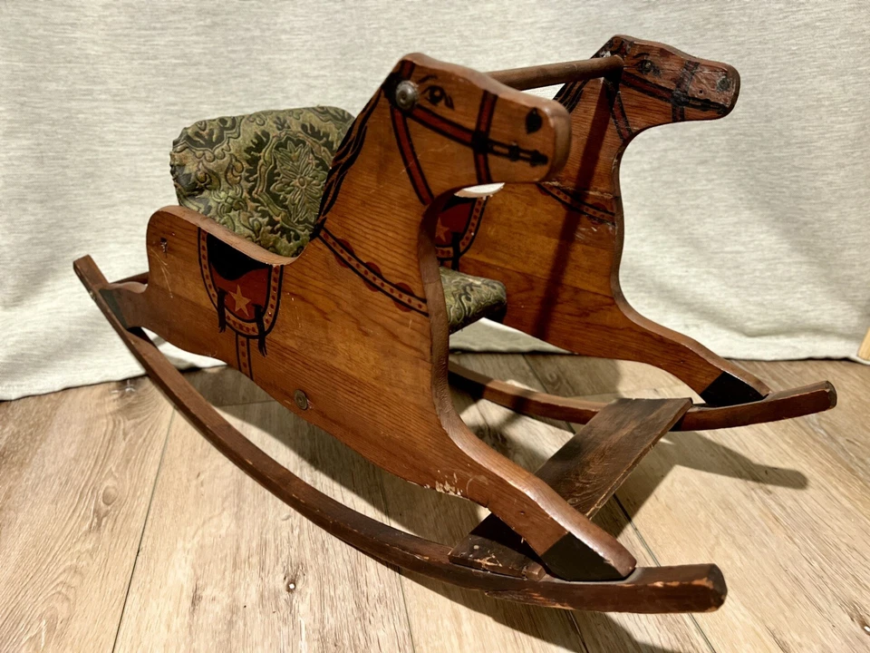 Antique Primitive Carved WOODEN ROCKING HORSE 1800s Americana Folk Art Shoofly - Image 2 of 3