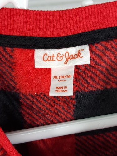 Cat & Jack Fleece Sweatshirt Pullover Size XL 14/16 Red Plaid Unisex - Picture 4 of 6