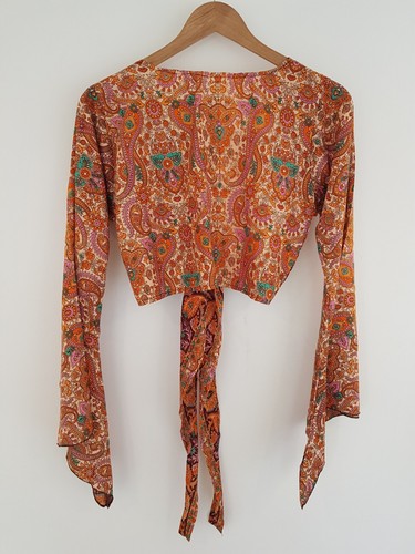 Pink Silk Top Shrug Bolero Cropped Hippie Festival Indian Tie Front VintageRetro - Picture 6 of 13