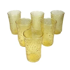 Anchor Hocking PAGODA Amber Flat Tumbler Set of 6 Vintage MCM 12 oz Glasses