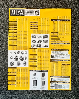 ORIGINAL VINTAGE AUDAX SPEAKERS FOLD-OUT POSTER IN FRENCH FROM 1960s
