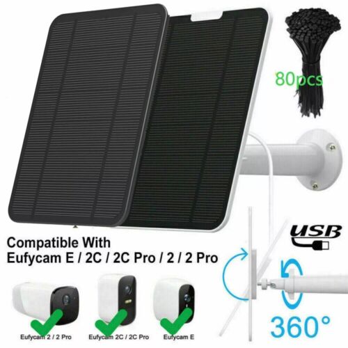 Solar Panel Charger for Eufy Eufycam Cam E/2C/E/2 Pro Security Camera