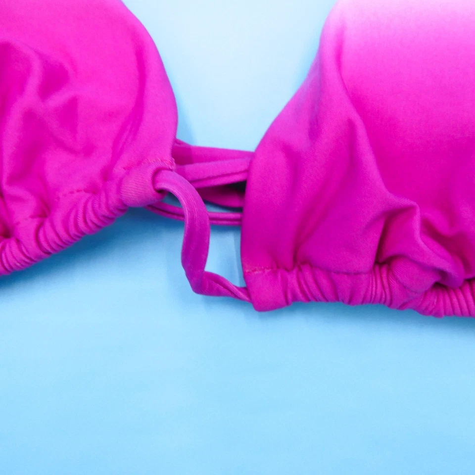 Nuevo Bikini Top Halter Victorias Secret Grande Rosa Amarillo Rayas Volantes Foto 2 de 4