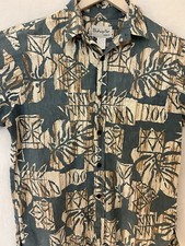 Vintage Bishop St Hawaiian Shirt Large Cotton Green Leaf Vacation Casual