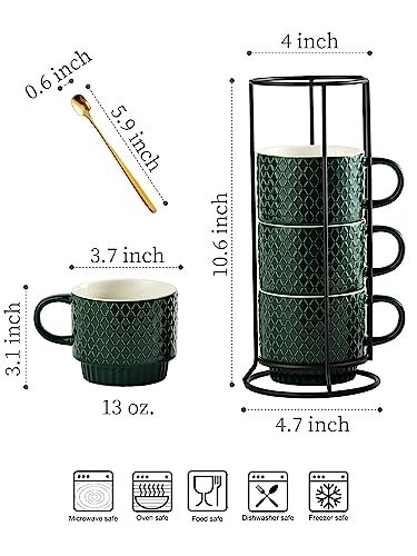 Coffee Mug Set Porcelain Stackable Coffee Mugs with Stand