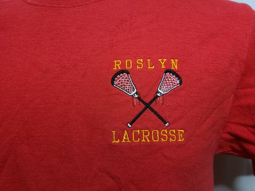 Embroidered Roslyn High School Lacrosse Adult Small Red TShirt - Picture 4 of 7