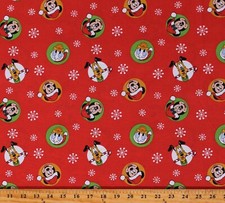 Cotton Mickey Mouse Christmas Donald Duck Pluto Red Fabric Print by Yard D403.35