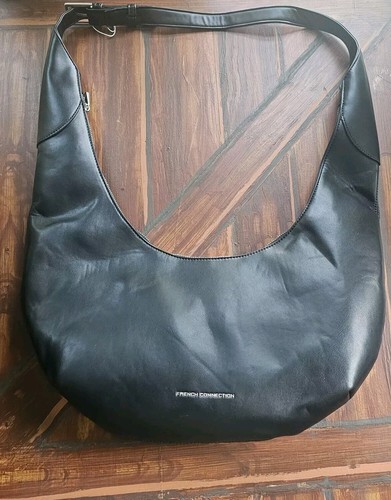 French Connection Schultertasche Hobo Vegan Leder Halbmond Mond groß schwarz  - Bild 1 von 17