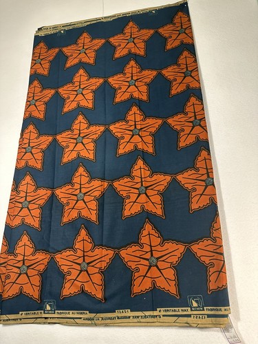 Vtg Nigeria Cotton Fabric Wax Block Print African Veritable Nichem Flower 5.5yrd - Picture 11 of 12