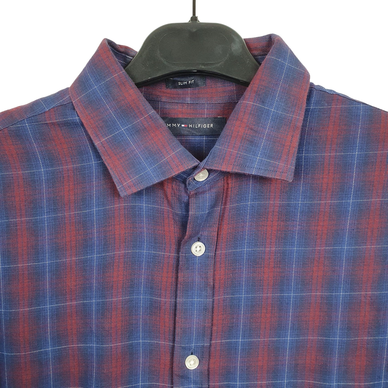 TOMMY HILFIGER Blue Check Shirt Long Sleeve Casual Mens M image 2