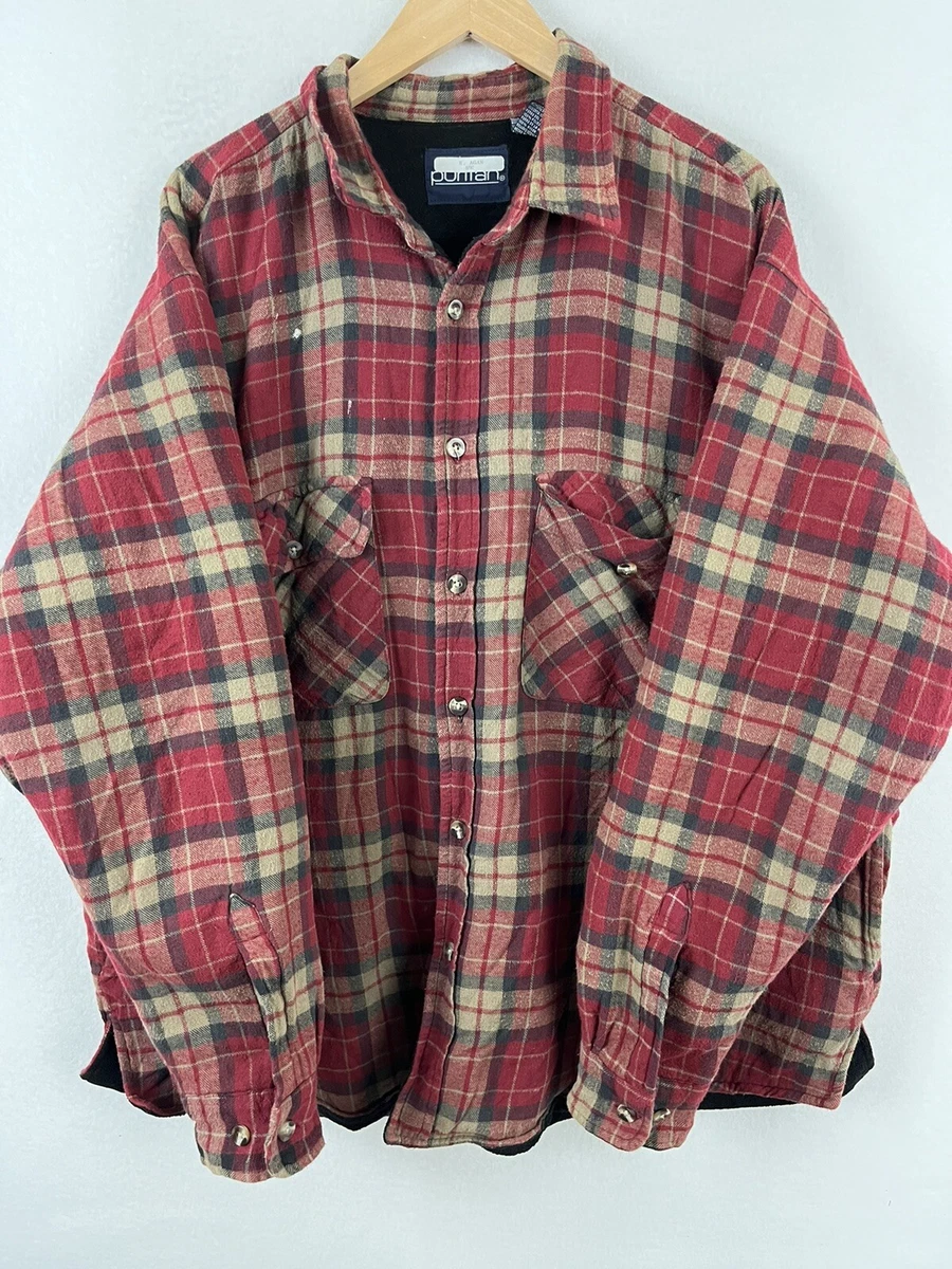 Puritan Flannel Jacket Multicolor Plaid Long Sleeve Button Up 2XL Fleece |  eBay