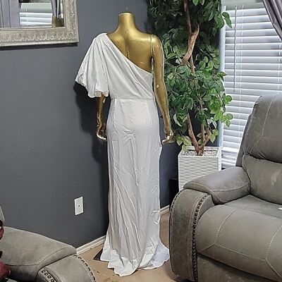 Boohoo White Puff One Shoulder Side Split Maxi Dress Size 14 NWT | eBay