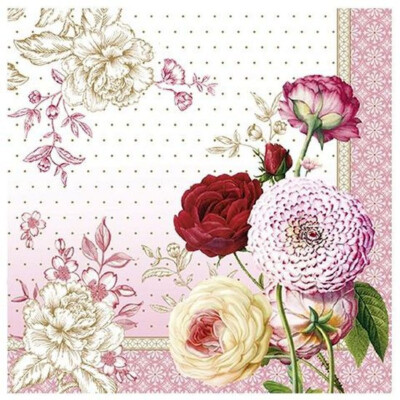3 SERVIETTEN 33 X 33 / ROSEN FLORALE ORNAMENTE PUNKTE / RENAISSANCE / EASY LIFE