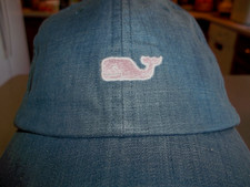Vineyard Vines Men's Baseball Cap Hat One Size Blue Pink Whale Spellout Adj.
