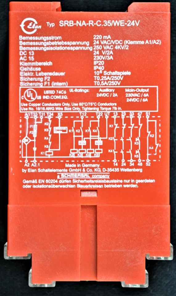 Schaltelemente  SRB-NA-R-C.35/WE-24V Safety Relay 2A, 24V Schmersal - Image 3 of 4