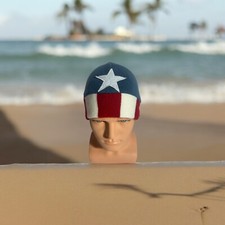 Marvel Avengers Hat Beanie Knit White Star Red Blue One Size