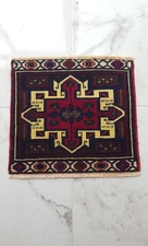 Antique Rare Multicolor Rug Handmade Square Wool Rug Etnic Design Geometric Rug