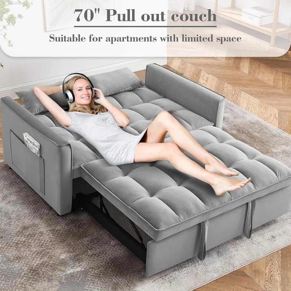 Sofa Bed Couch Sleeper Convertible Pull-Out Bed Couch With Side Pockets - Image 3 of 4