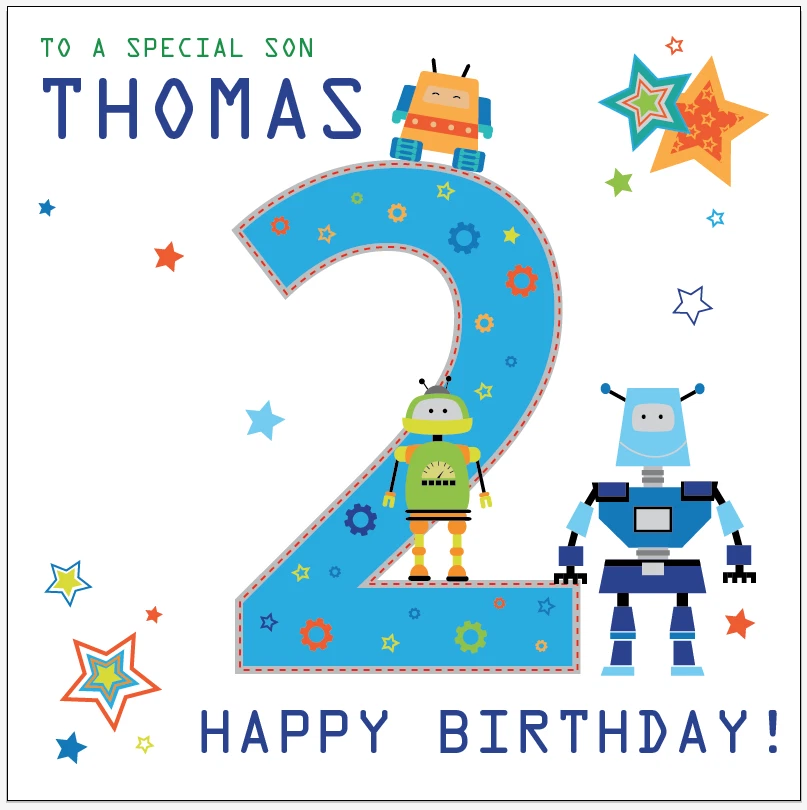 Personalised robots card 2ND 3RD 4TH 5TH birthday Any Age/Name Son Grandson  - Image 2 of 4