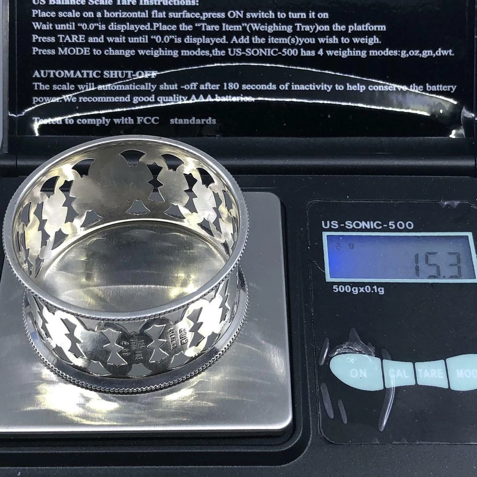 Antiguo anillo de servilleta de plata esterlina reticulado con cuentas Gorham inicial "N"  Foto 3 de 4