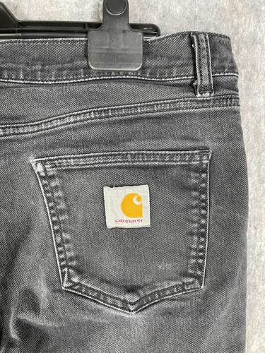 Pantalones de mezclilla Carhartt para hombre 33x30 negros ajustados rectos trabajo tareas elásticos - Imagen 11 de 12