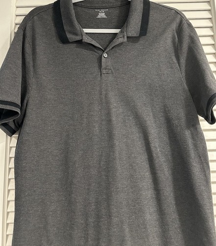 Club Monaco Men’s Polo Shirt/ Charcoal Grey With Black Stripe Trim Size Medium