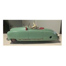 Schuco Radio 4012 Wind-Up Metal Toy Car Blue/Red/White w/ Key Box Instructions
