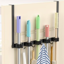 Broom Holder Over The Door 4 Over Door Hook - Black